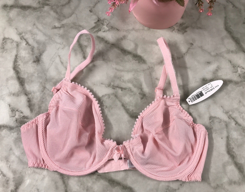 Vintage 90s Helene By Bamboo Coquette PINK Textured Bra Bralette 34B Small